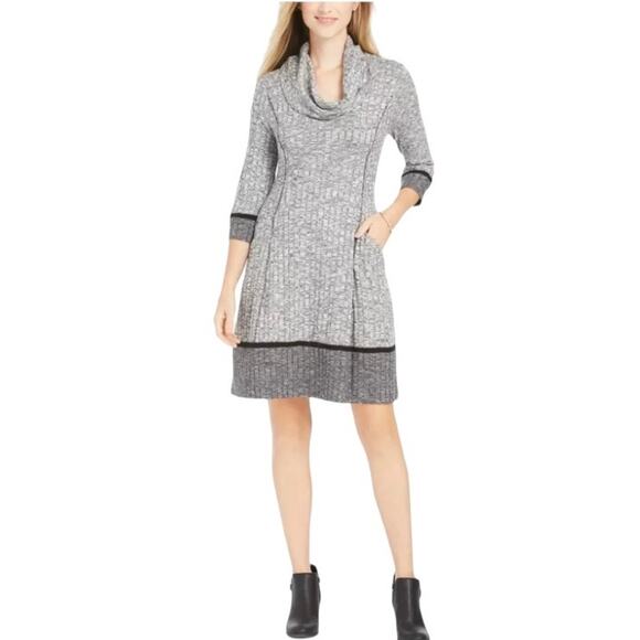 Robbie Bee Gray Cowl Neck Sweater Dress Knee Length Lagenlook Sz XL Career Fall - Picture 1 of 12